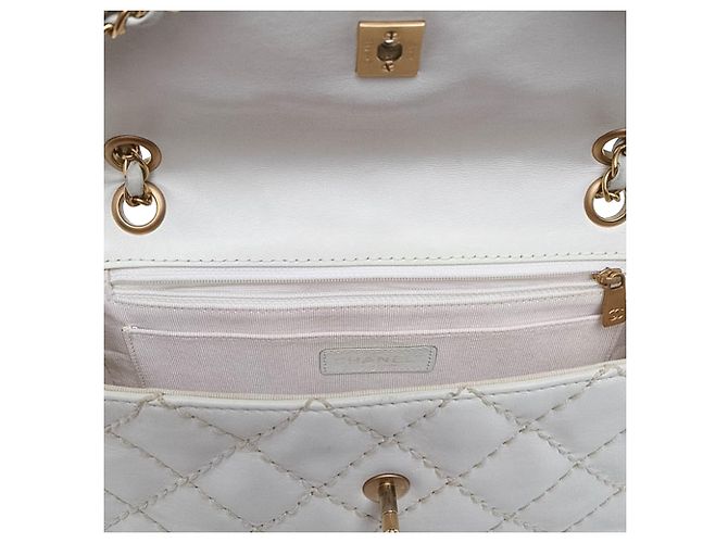 Chanel White Medium Lambskin Wild Stitch Single Flap Blanc - vue 5