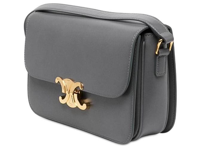 Céline Celine Gray Classique Shiny Calfskin Triomphe Crossbody Castaño Gris antracita - vista 2