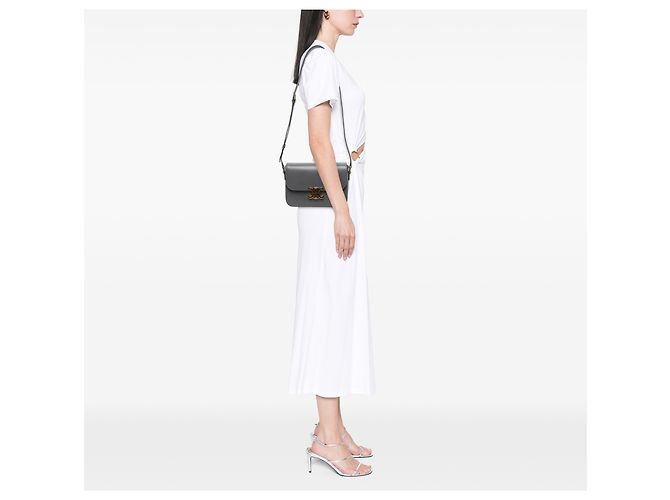 Céline Celine Gray Classique Shiny Calfskin Triomphe Crossbody Castaño Gris antracita - vista 5
