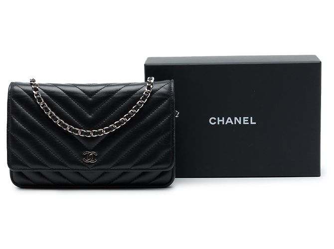 Portafoglio Chanel Black CC Chevron Lambskin Wallet On Chain Nero - vista 7