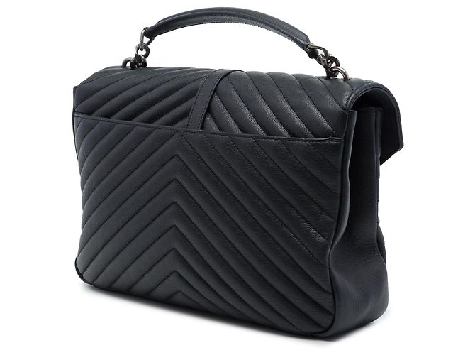 Autre Marque Saint Laurent Black Large Chevron Sheepskin Monogram College Satchel Nero - vista 2