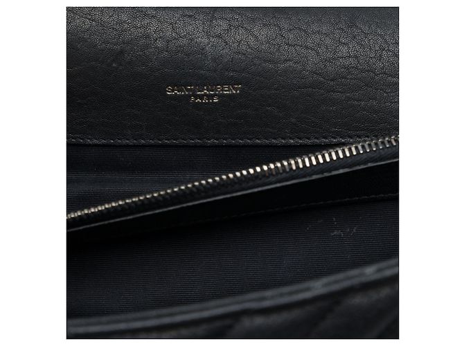 Autre Marque Saint Laurent Black Large Chevron Sheepskin Monogram College Satchel Nero - vista 5