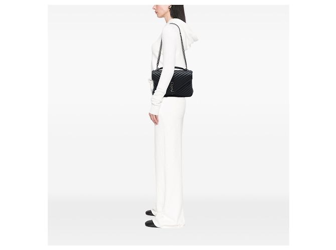 Autre Marque Saint Laurent Black Large Chevron Sheepskin Monogram College Satchel Nero - vista 6