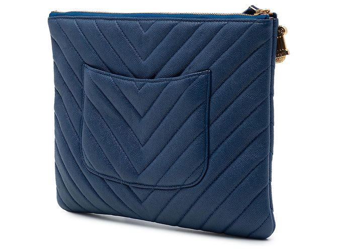 Chanel Blue Medium Chevron Caviar Ancient Greek Charms O Case Clutch Azul Azul marino - vista 2