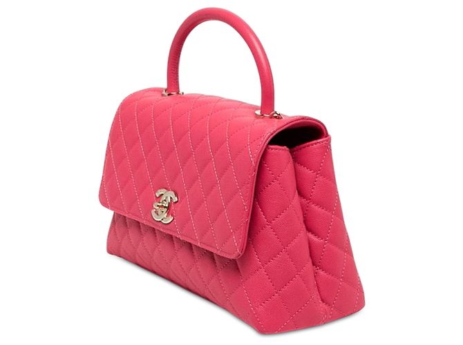 Coco Handle Borsa Chanel Coco Top Handle Small in pelle caviar matelassé rosa - vista 2