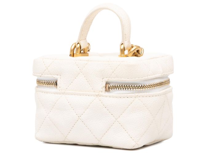 Estojo de Maquilhagem Chanel White Mini CC Quilted Caviar Chain Zip Around Vanity Case Branco Cru - vista 2