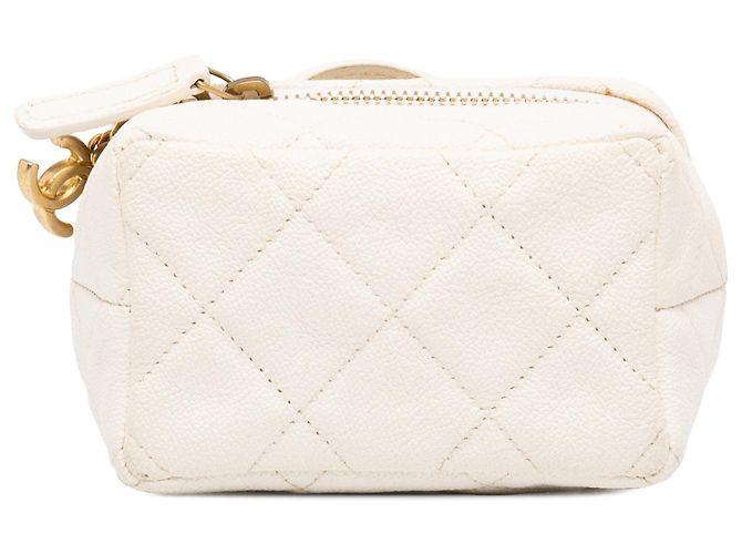 Estojo de Maquilhagem Chanel White Mini CC Quilted Caviar Chain Zip Around Vanity Case Branco Cru - vista 3