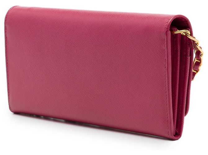 Portefeuille à chaîne Prada en Saffiano rose - vue 2