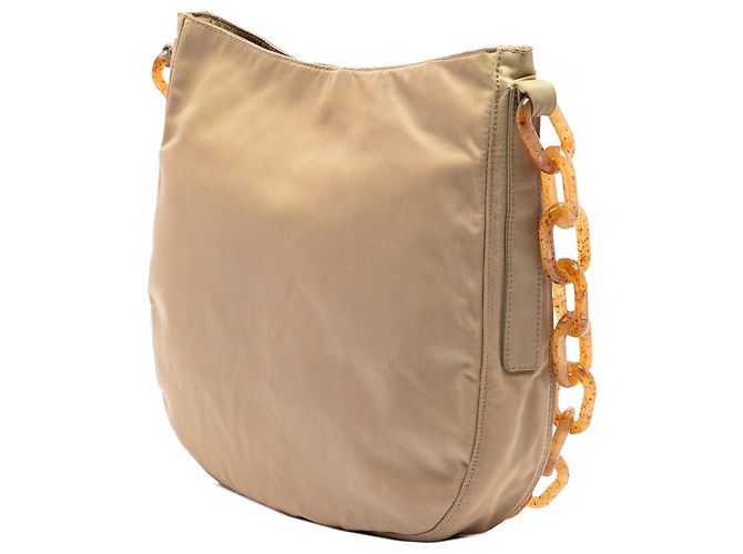 Borsa a tracolla Prada in Tessuto beige con catena in resina - vista 2