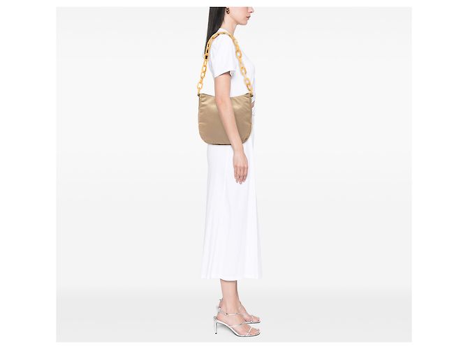 Borsa a tracolla Prada in Tessuto beige con catena in resina - vista 6