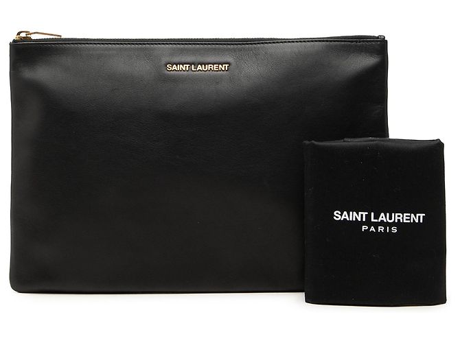 Autre Marque Clutch de piel negra con cremallera Saint Laurent Negro - vista 7