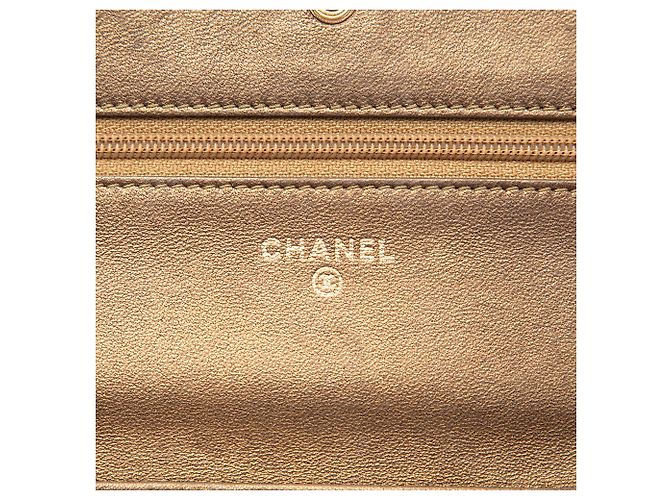 Chanel Gold CC Embossed Metallic Lambskin Wallet on Chain Golden - Ansicht 5