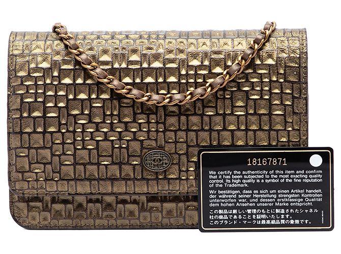 Chanel Gold CC Embossed Metallic Lambskin Wallet on Chain Golden - Ansicht 7