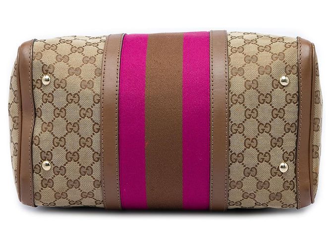 Gucci Joy Boston Bag Medium aus beigem GG Canvas und Web - Ansicht 3
