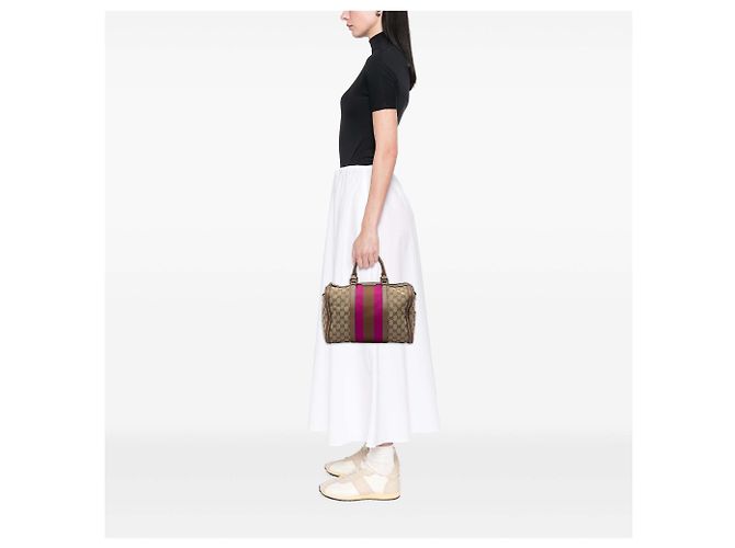 Gucci Joy Boston Bag Medium aus beigem GG Canvas und Web - Ansicht 5