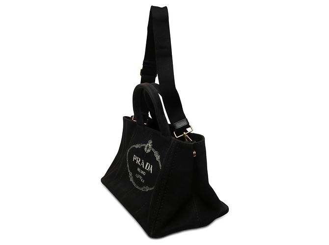 Prada Black Canvas Canapa Logo Tote Schwarz - Ansicht 2