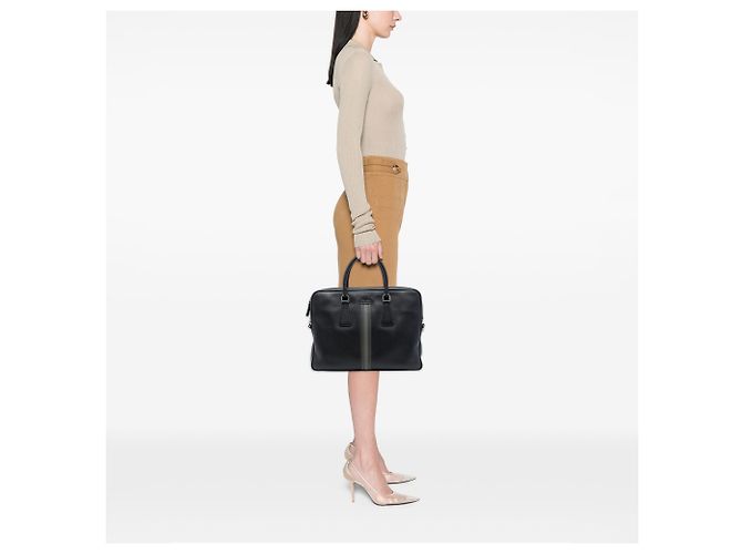 Prada Business-Tasche aus schwarzem Saffiano-Leder gestreift - Ansicht 6