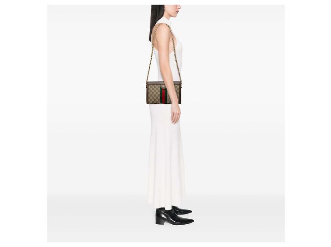 Gucci Beige Small GG Supreme Web Ophidia Chain Crossbody - vista 6