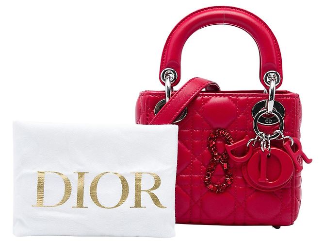 Dior Mini Lady Dior 8 Crystal aus rotem Lammleder Cannage - Ansicht 6