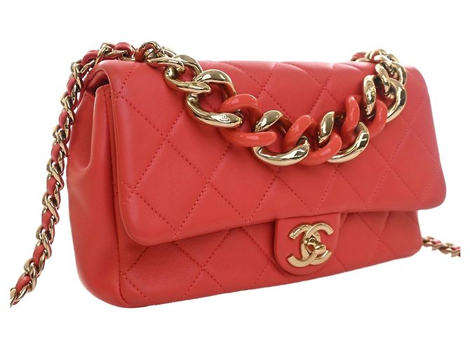 Chanel Red Small Lambskin Elegant Chain Single Flap Rouge - vue 10