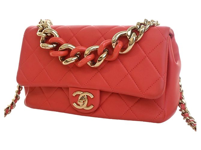 Chanel Red Small Lambskin Elegant Chain Single Flap Rouge - vue 11