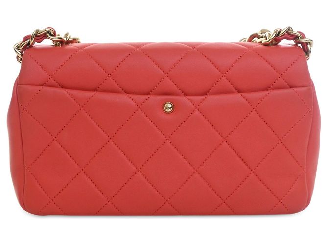 Chanel Red Small Lambskin Elegant Chain Single Flap Rouge - vue 2