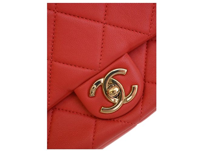 Chanel Red Small Lambskin Elegant Chain Single Flap Rouge - vue 5