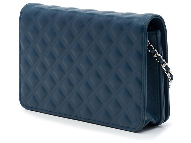 Chanel Blue CC Embossed Lambskin Diamond Wallet On Chain Geldbörse Blau - Ansicht 2