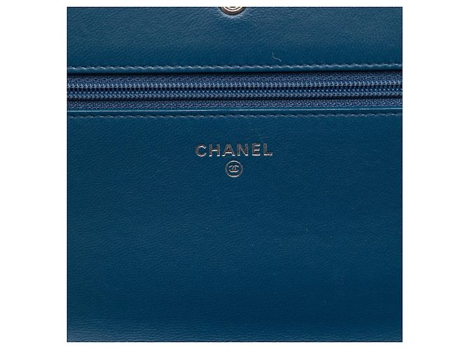 Chanel Blue CC Embossed Lambskin Diamond Wallet On Chain Geldbörse Blau - Ansicht 5