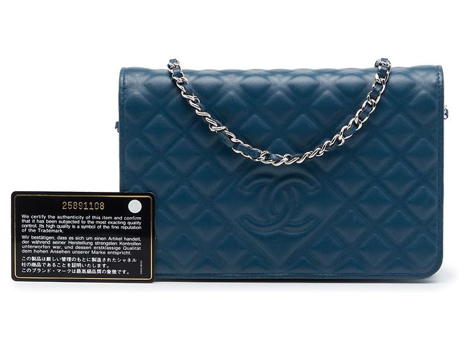 Chanel Blue CC Embossed Lambskin Diamond Wallet On Chain Geldbörse Blau - Ansicht 7