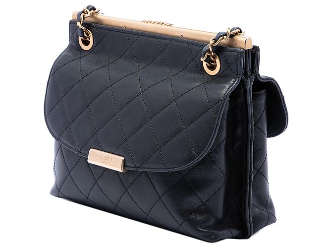 Chanel Black CC Quilted Calfskin Double Sided Metal Frame Flap Schwarz - Ansicht 2