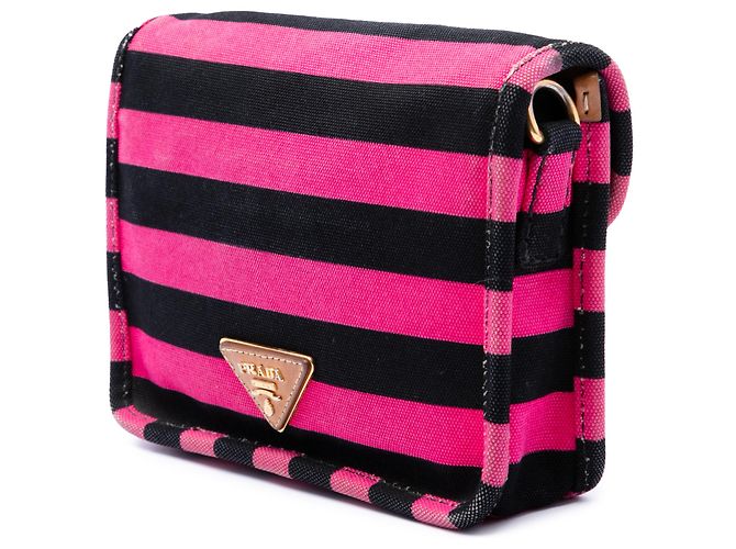 Prada Bolso Bandolera de Lona Canapa Righe Rosa - vista 2