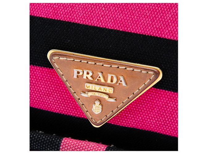 Prada Bolso Bandolera de Lona Canapa Righe Rosa - vista 5