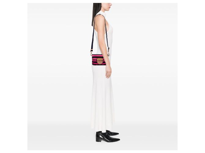 Prada Bolso Bandolera de Lona Canapa Righe Rosa - vista 6