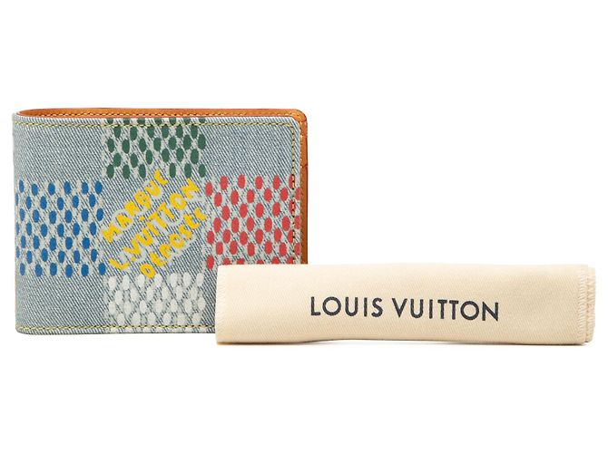 Louis Vuitton Blue LV Birds Damier Denim Portefeuille Multiple Bifold Wallet - vista 8