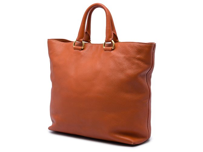 Sac cabas convertible ouvert Prada Orange Vitello Daino - vue 2
