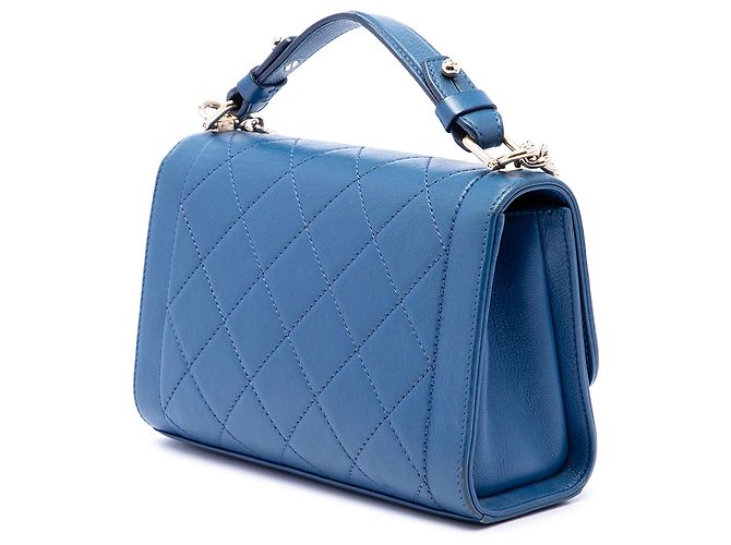 Chanel Blue Small Quilted Grained Calfskin Label Click Flap Blau - Ansicht 2