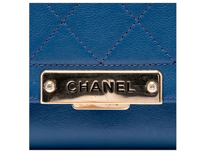 Chanel Blue Small Quilted Grained Calfskin Label Click Flap Blau - Ansicht 5