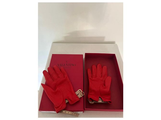 Luvas Valentino Rockstud em couro vermelho - vista 3