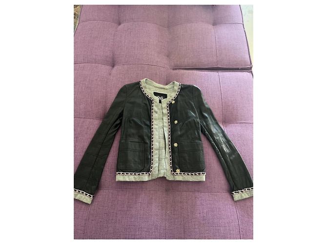Chaqueta de cuero negro acolchada D&G Dolce & Gabbana con detalles de cadena Gris - vista 3