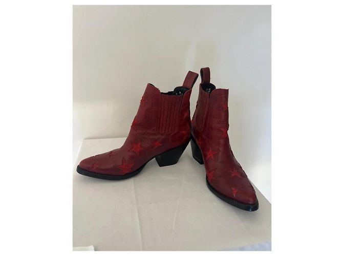 Autre Marque Stivali Western Old Gringo Pelle Rossa Stelle Rosso - vista 3