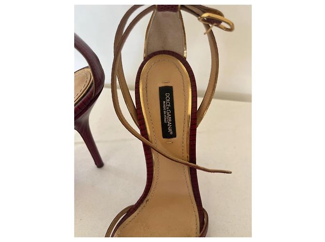 Dolce & Gabbana Sandali con Tacco in Pelle Bordeaux Bordò - vista 2