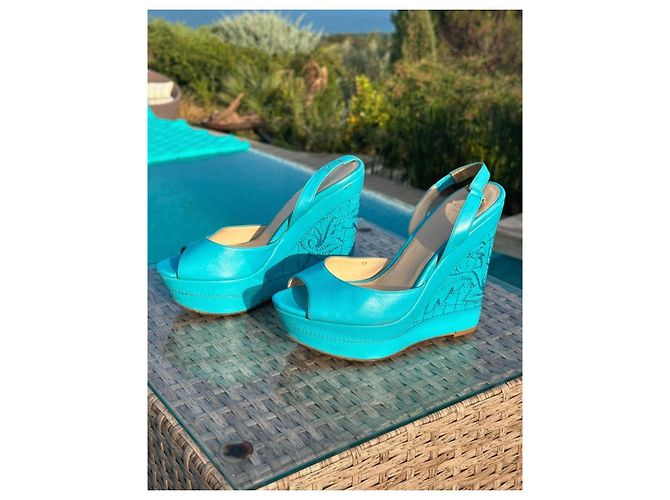 Medusa Sandali con zeppa Versace in pelle blu - vista 3