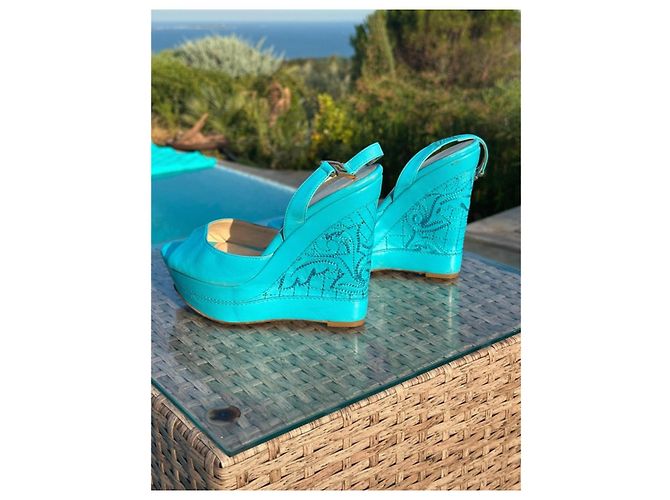 Medusa Sandali con zeppa Versace in pelle blu - vista 4