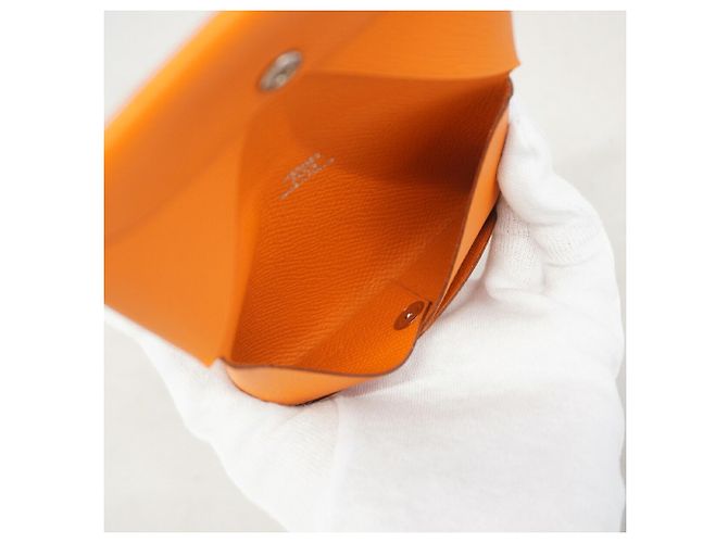 Hermès Hermes Calvi Orange Leather Card Case - view 3
