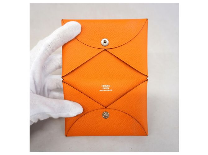 Hermès Hermes Calvi Orange Leather Card Case - view 6