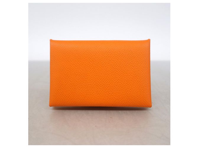 Hermès Hermes Calvi Orange Leather Card Case - view 7