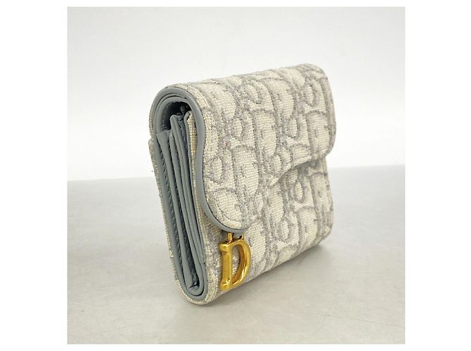 Christian Dior Tri-fold Portemonnaie aus grauem Canvas Braun - Ansicht 2