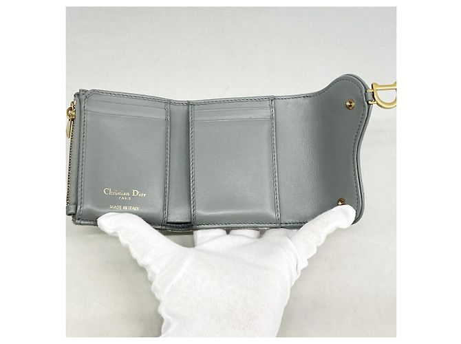 Christian Dior Tri-fold Portemonnaie aus grauem Canvas Braun - Ansicht 3