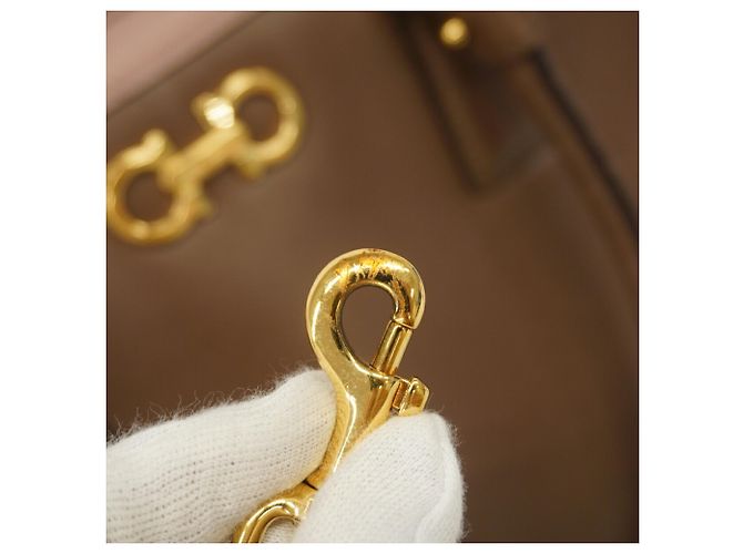 Borsa in pelle Gancini Salvatore Ferragamo Marrone Beige - vista 11